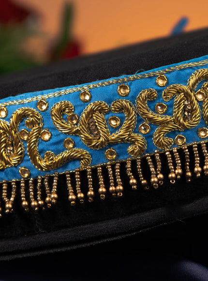 Hip belt cs blue with zardosi work & beaded hanging