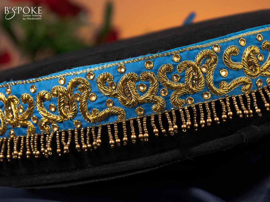 Hip belt cs blue with zardosi work & beaded hanging
