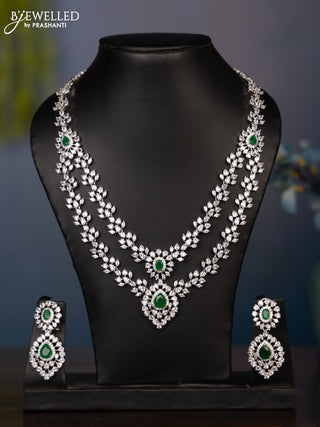 Zircon necklace two layer in floral design with green stones