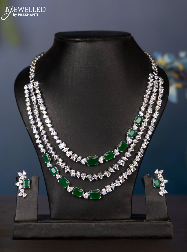 Zircon necklace three layer in green and white cz stones