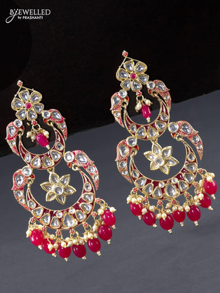 Fashion dangler pink earrings chandbali design with kundan stones and beads hangings