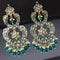 Fashion dangler teal blue earrings with kundan stones and beads hangings - {{ collection.title }} by Prashanti Sarees