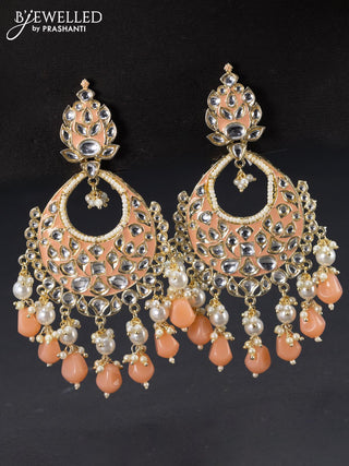 Fashion dangler chandbali peach minakari earrings with kundan stones and beads hangings