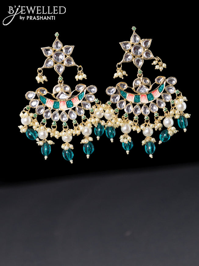 Fashion dangler minakari peacock green earrings with beads and pearl hangings