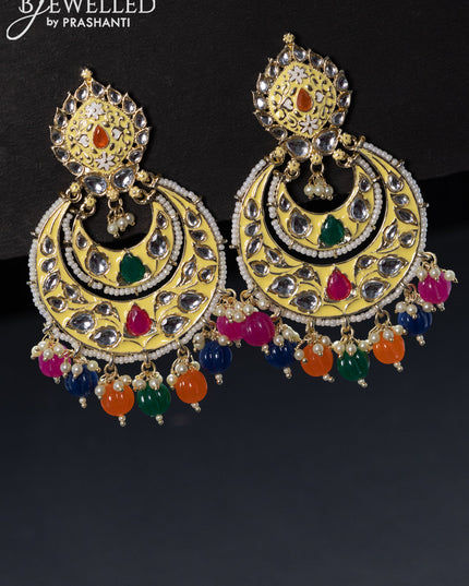 Fashion dangler chandbali cream minakari earrings with multicolour beads and pearl hangings