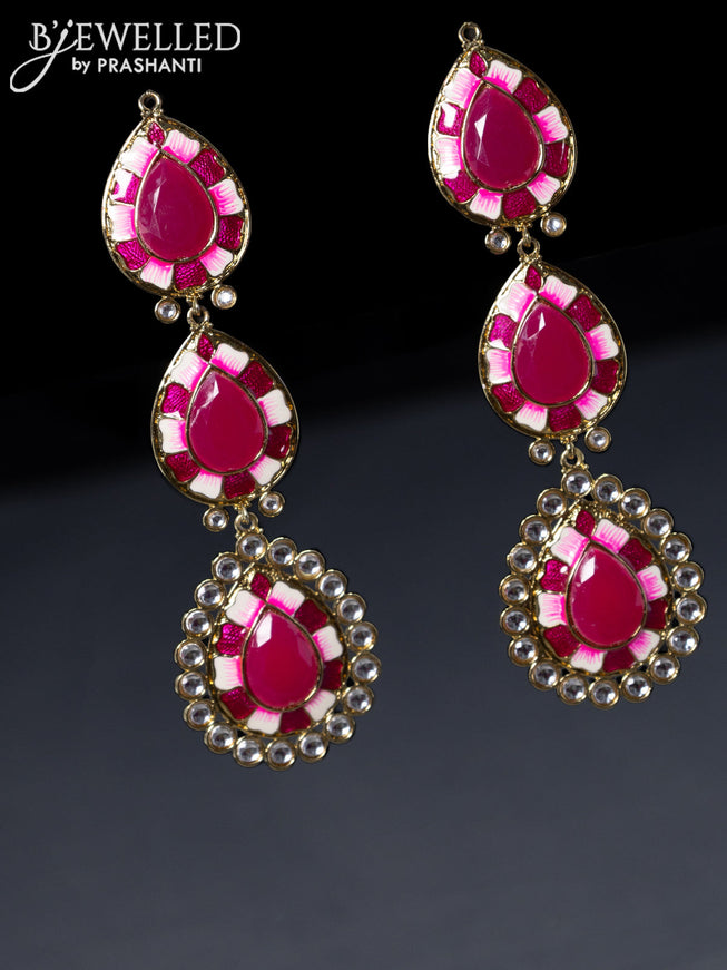 Fashion dangler minakari earrings pink with beads and pearl hangings