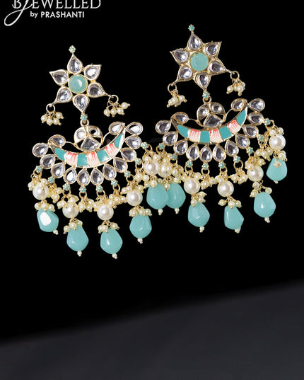 Fashion dangler minakari light blue earrings with beads and pearl hangings