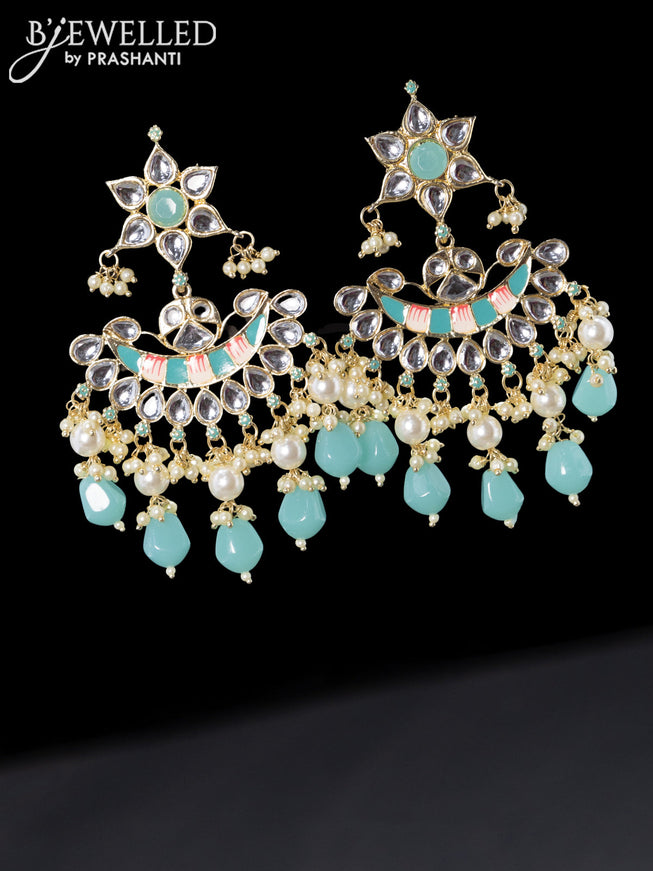 Fashion dangler minakari light blue earrings with beads and pearl hangings