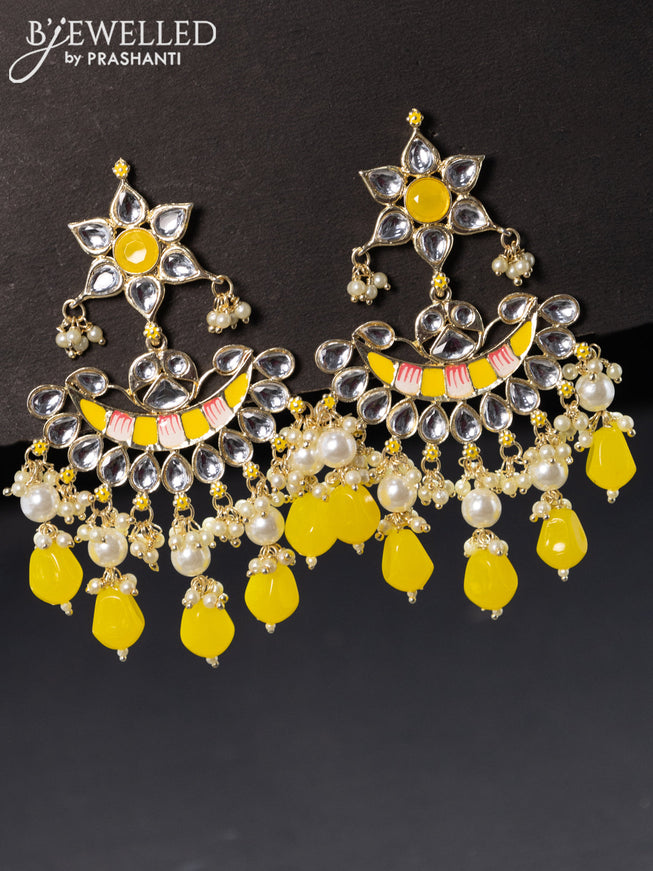 Fashion dangler minakari yellow earrings with beads hanging