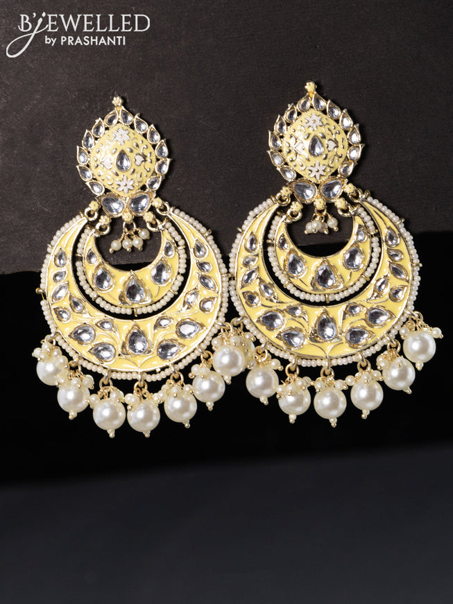 Fashion dangler chandbali cream minakari earrings with pearl hanging