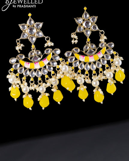 Fashion dangler minakari yellow earrings with beaded hanging
