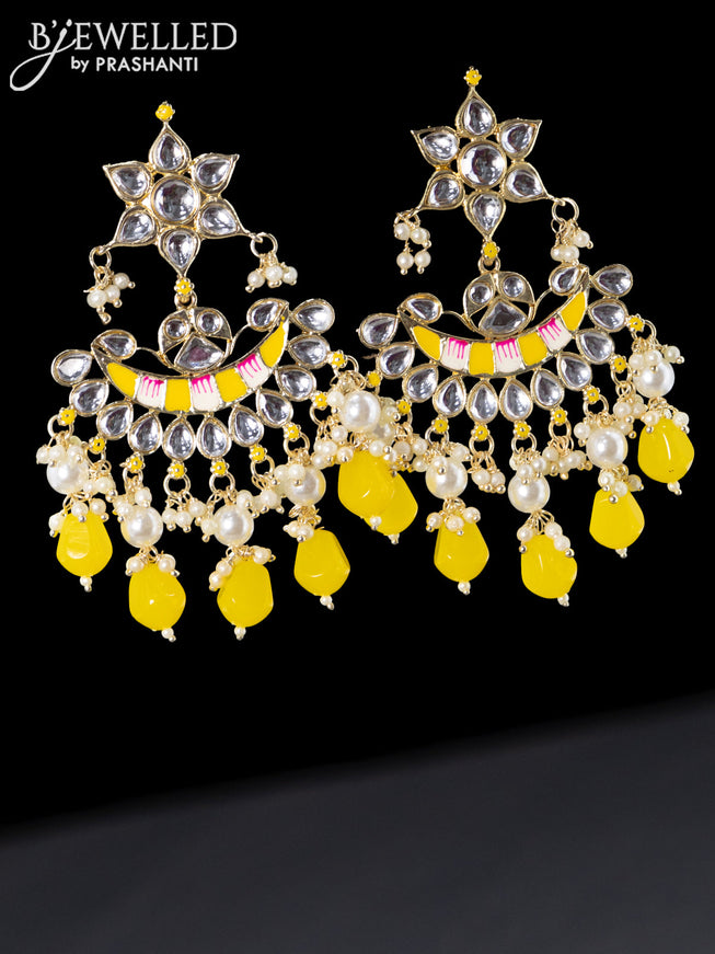 Fashion dangler minakari yellow earrings with beaded hanging