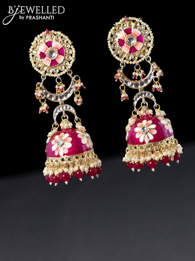 Fashion dangler pink jhumka with hangings and pearl hanging