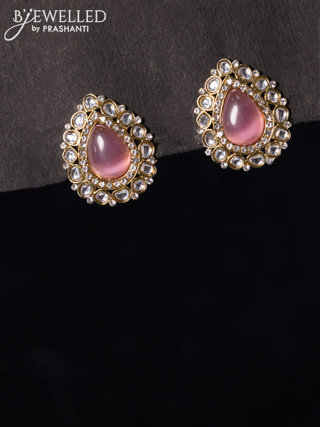 Fashion dangler earrings with cz and baby pink stone