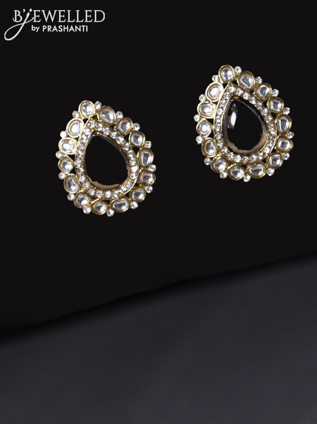 Fashion dangler earrings with cz and grey stone