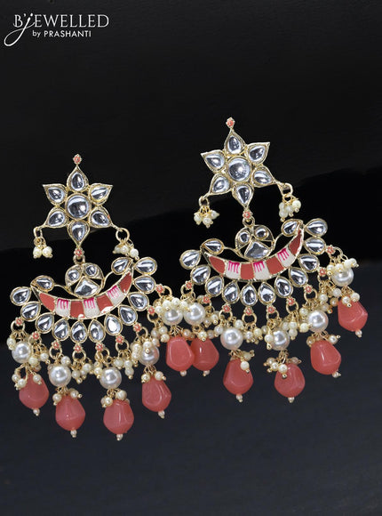 Fashion dangler minakari peach earrings with pearl hangings