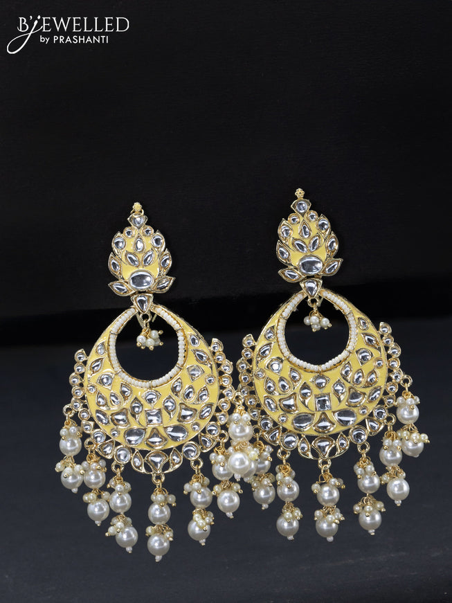 Fashion dangler chandbali cream minakari earrings with pearl hangings