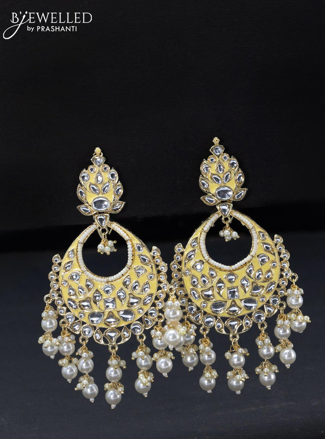 Fashion dangler chandbali yellow minakari earrings with pearl hangings