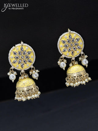 Fashion dangler jhumkas with cream minakari and pearl hangings
