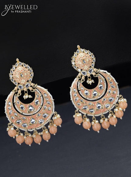 Fashion dangler chandbali peach minakari earrings with pearl hangings