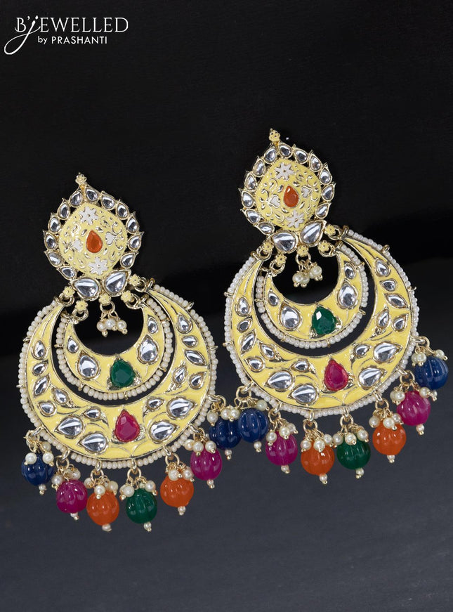 Fashion dangler chandbali cream minakari earrings with pearl hangings