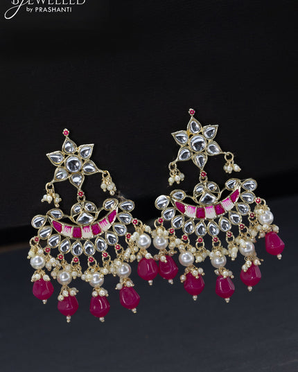 Fashion dangler minakari pink earrings with pearl hangings