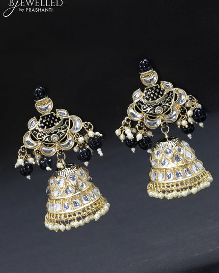 Fashion dangler black jhumkas with kundan stones and pearl hangings