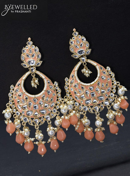 Fashion dangler chandbali peach minakari earrings with pearl hangings
