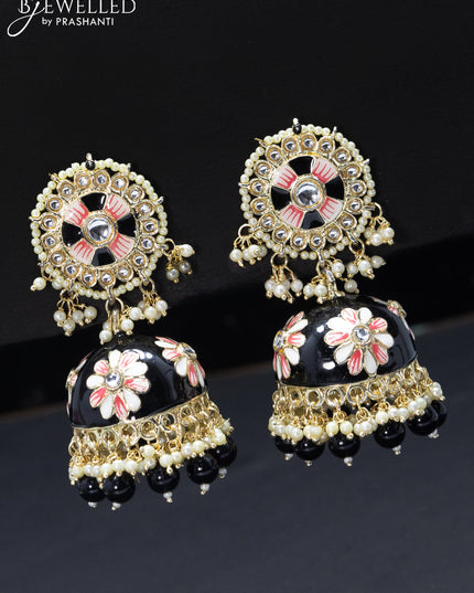 Fashion dangler minakari black jhumkas with pearl hangings