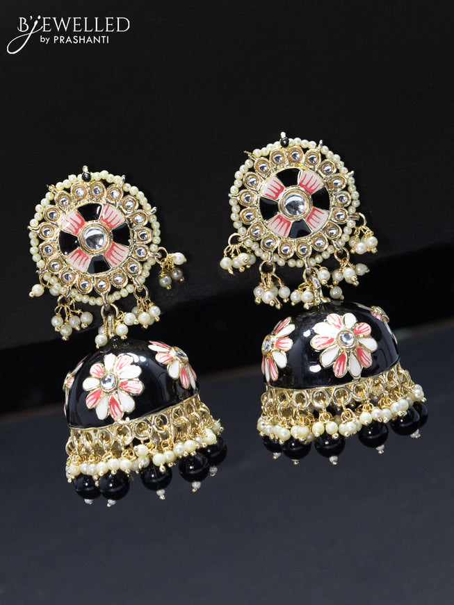 Fashion dangler minakari black jhumkas with pearl hangings