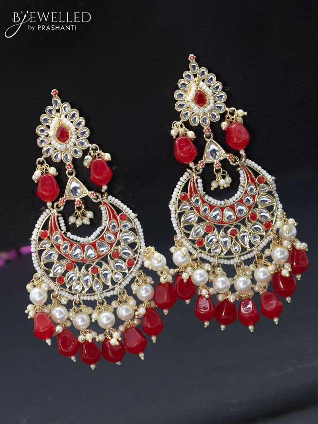 Fashion dangler chandbali red minakari earrings with pearl hangings
