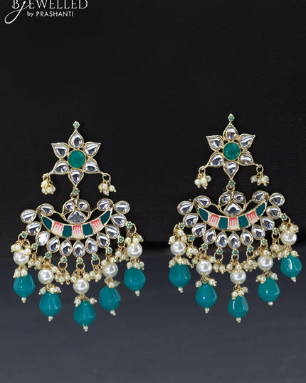 Fashion dangler minakari teal green earrings with pearl hangings