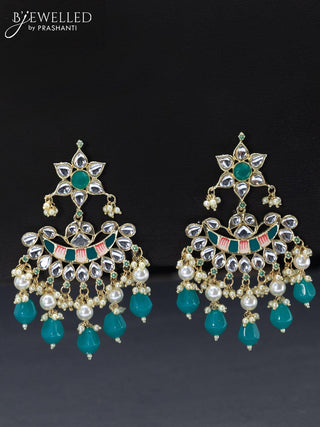 Fashion dangler minakari teal green earrings with pearl hangings