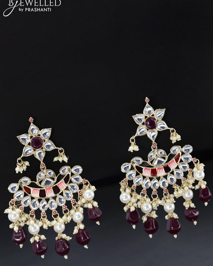Fashion dangler minakari maroon earrings with pearl hangings