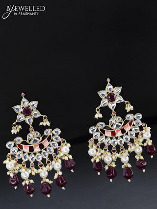 Fashion dangler minakari maroon earrings with pearl hangings