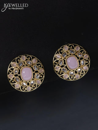 Fashion dangler floral design earrings with cz and baby pink stone