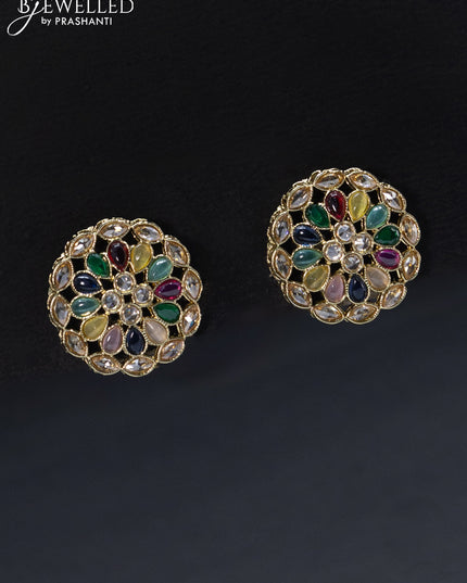 Fashion dangler floral design earrings with cz and multicolour stone