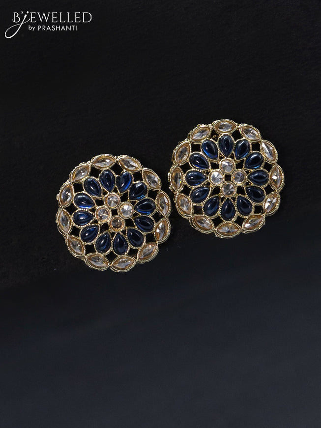 Fashion dangler floral design earrings with cz and sapphir stone