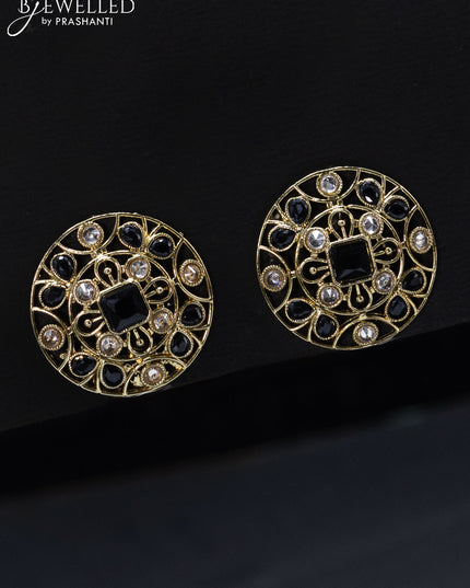 Fashion dangler floral design earrings with cz and black stone