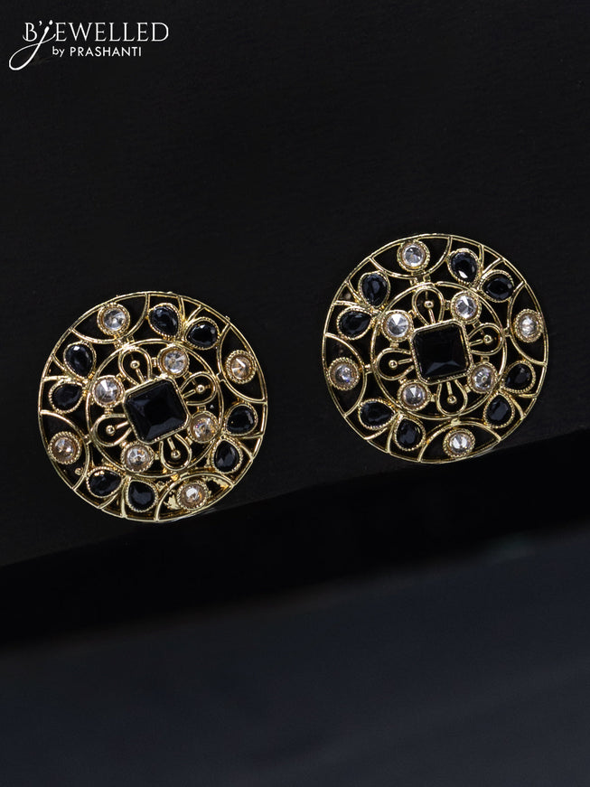 Fashion dangler floral design earrings with cz and black stone