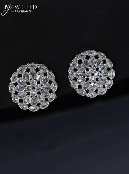 Fashion dangler floral design earrings with cz stone