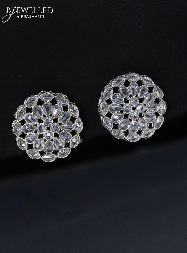 Fashion dangler floral design earrings with cz stone