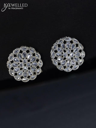 Fashion dangler floral design earrings with cz stone