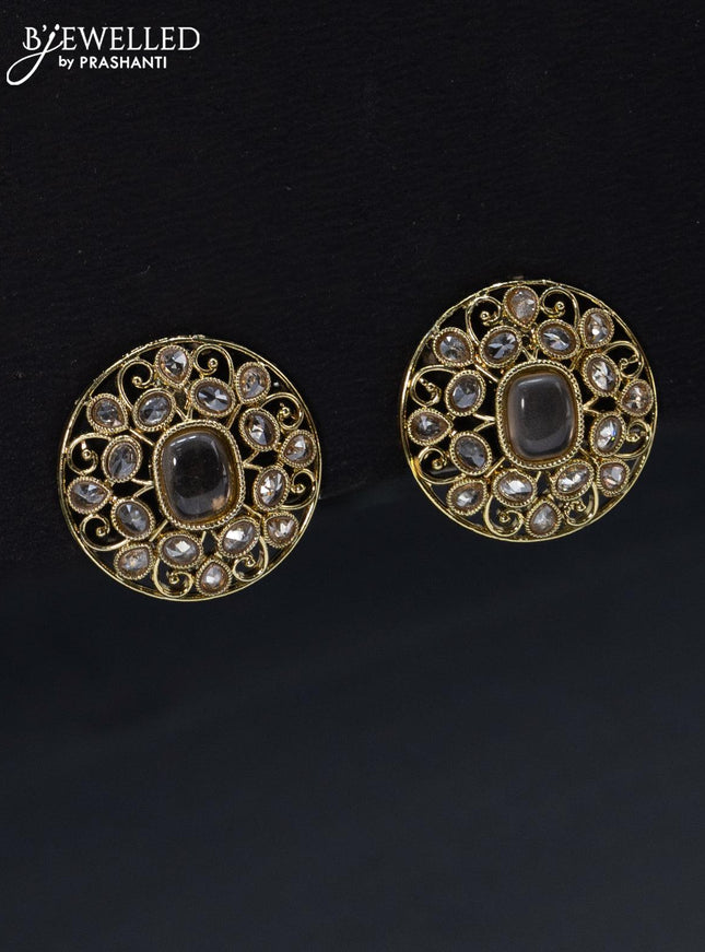 Fashion dangler floral design earrings with white stone