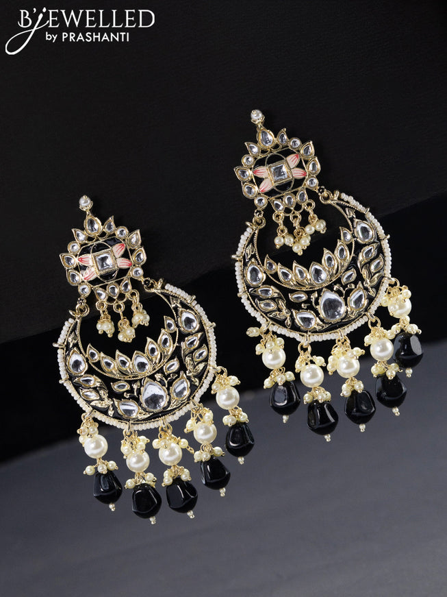 Fashion dangler chandbali black minakari earrings with beads hangings