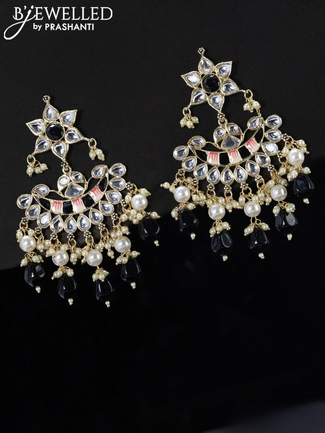 Fashion dangler chandbali black minakari earrings with beads hangings