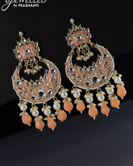 Fashion dangler chandbali peach minakari earrings with beads hangings