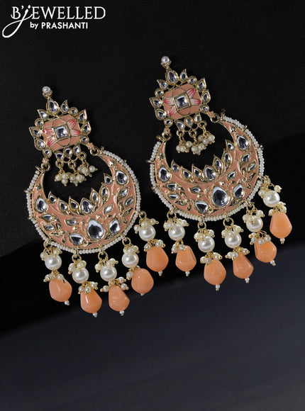 Fashion dangler chandbali peach minakari earrings with beads hangings