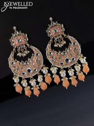 Fashion dangler chandbali peach minakari earrings with beads hangings