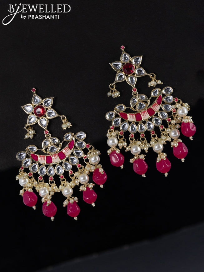 Fashion dangler chandbali pink minakari earrings with beads hangings